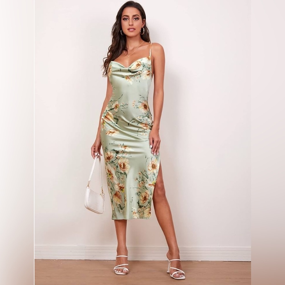Floral Satin Midi Dress